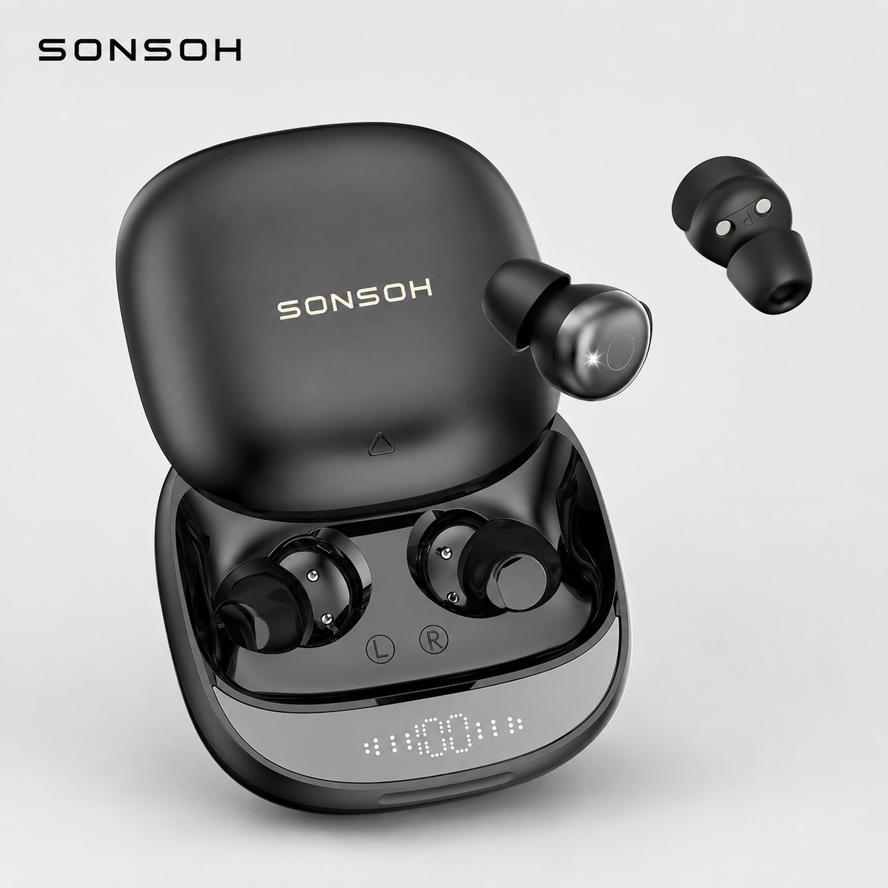 SONSOH NIGHT Midnight, open charging case with LED battery display